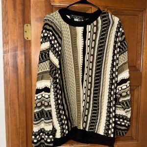VINTAGE Protege Knit Crewneck Green Black Brown Patterned Sweater Coogi 90s
